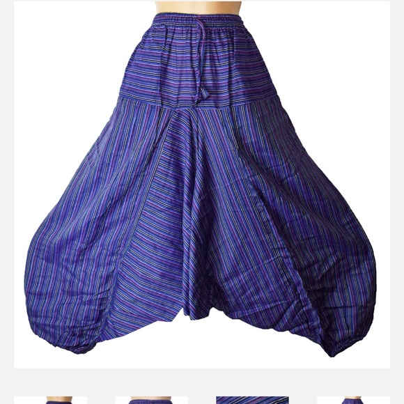 Striped Cotton Harem Trousers Size M - Picture 3 of 9